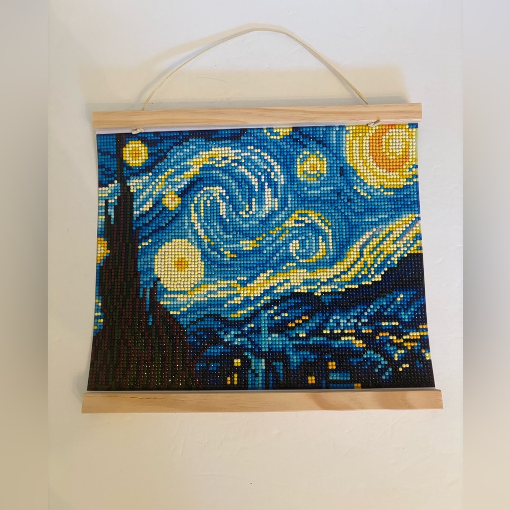 Diamond Painting Dot Art Starry Night Framed Handmade Blue Yellow OS